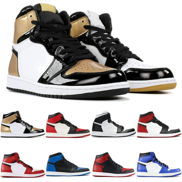 Top 1 High OG Mens Basketball Shoes Banned Bred Toe Shadow Gold Designer Shoes Gold Toe Chicago Game Royal Sneakers Size 40-47