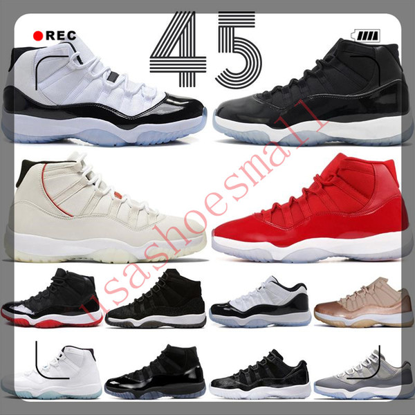 Concord High 45 11s Platinum Tint Cap and Gown Men Basketball Shoes Gym Red Bred Barons Space Jams 11 mens sports Sneakers trainers