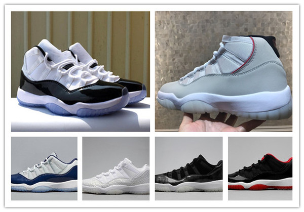 In stock 11s mens Basketball Shoes Concord 45 Platinum Tint Prom Night gym red 11 Bred womens trainers sports sneaker size 5.5-13