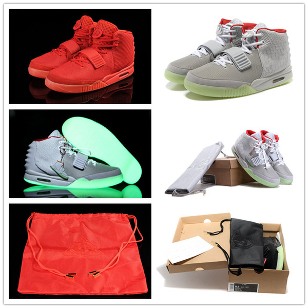 Updated 2018 Classic Kanye West 2 II NRG Red October Basketball Shoes for Men's 2s Glow Green Black Grye Red Fashion Sports Sneakers US 8-13