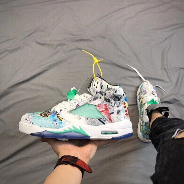 2018 New Arrival Jumpman 5 Multicolor White Wings Graffiti Basketball Shoes for Top quality Mens Trainers 5s Sports Sneakers Size 7-12