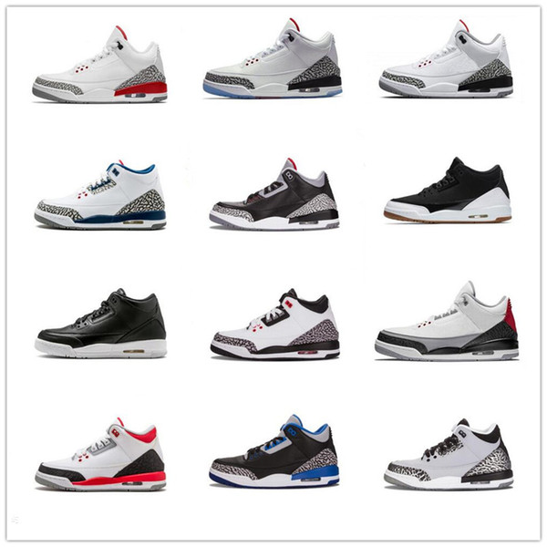 2018 New Arrival Jumpman 3 III Black White Fashion Casual Basketball Shoes Mens Top quality 3s Wolf Grey Designer Sports Sneakers Size 8-13