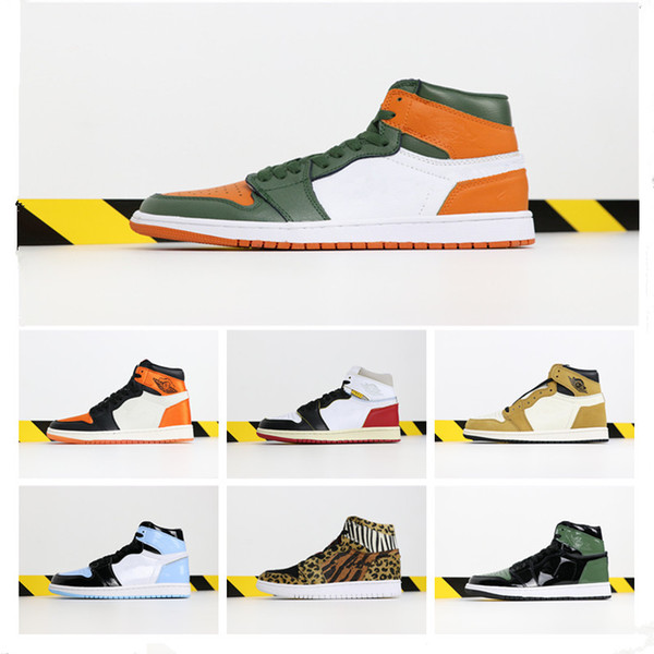 2019 New Arrival Jumpman 1 High Solefly x Green Orange Top Chicago Crystal Basketball Shoes Good quality Men Women Sports Sneakers 40-45