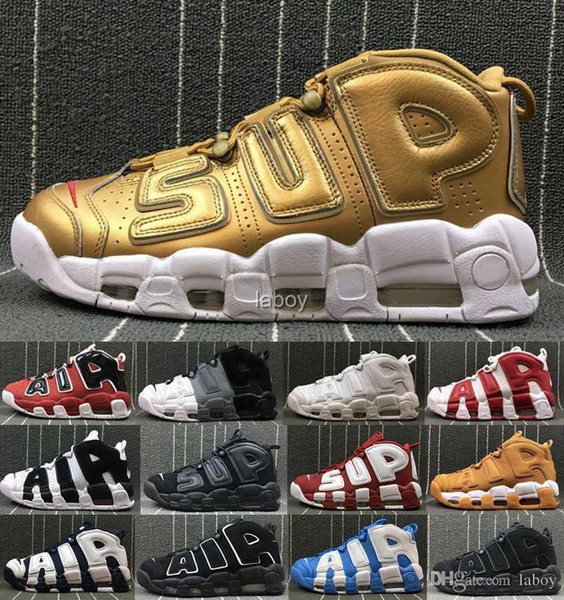 2018 Air More Uptempo Mens Basketball Shoes Sup Designer Men Scottie Pippen PE Triple White Gold Athletic Sports Sneakers Chausseures