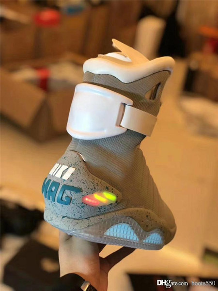 New Automatic Laces Air Mag Sneakers Marty McFly's LED Shoes Back To The Future Glow In The Dark Gray Boots McFlys Sneakers With Bo