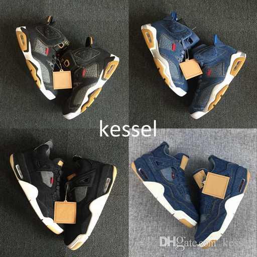 Mens Basketball Shoes 4 6 11 13 Denim LS Travis Men Black Blue Jeans 4s 11s 1s 13s Sports Trainers Sneakers Size 40-47