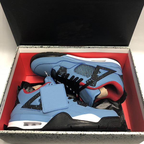 Newest 2018 New Jumpman 4 IV Travis x Houston University Blue Black Red Casual Sports Shoes AAA+ Mens 4s Designer Trainers Sneakers