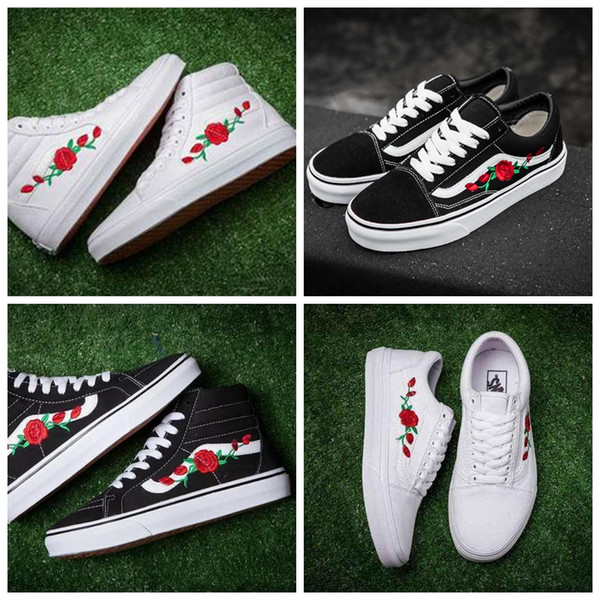 2018 new X AMAC Customs Women Men Skateboarding Shoes Rose Embroidery Sports Old Skool Skate Womens Casual Canvas Shoe Size 5-10