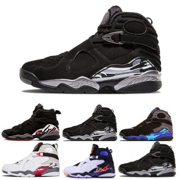 Free shipping 8 black Chrome men Basketball shoes Aqua Playoffs countdown pack Three Peat Bred 8s mens sports shoes trainer Sneakers us 8-13