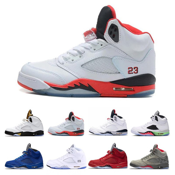 New 5 5s basketball shoes mens sneakers OG black metallic fire red Blue Suede Olympic Metallic Gold 5s White Cement trainer sports shoes