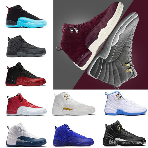 12 Wheat Bordeaux Dark Grey wool Mens basketball shoes 12s white Flu Game UNC Gym red taxi gamma french blue Suede J12 Man sneakes US 8-13