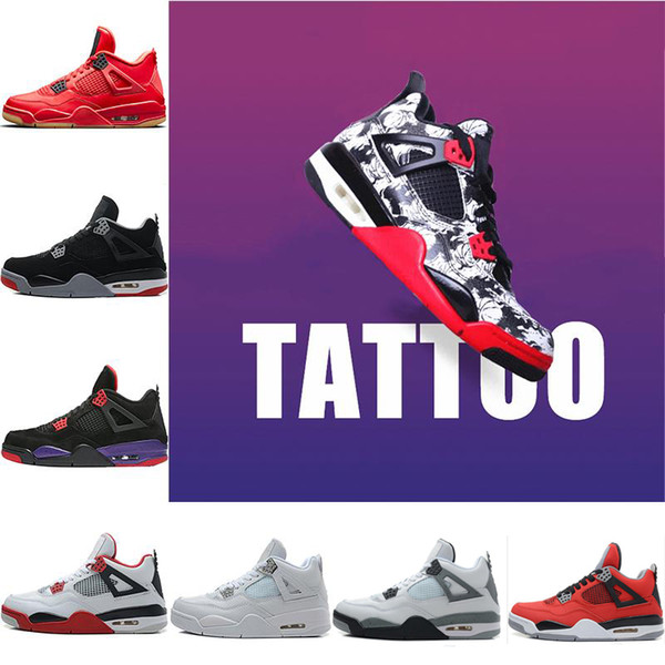 Tattoo Singles Day 4 4s Mens Basketball Shoes Raptors Pure Money Royalty Black White Cement Bred Fire Red Toro Men Designer Sneakers Us 7-13