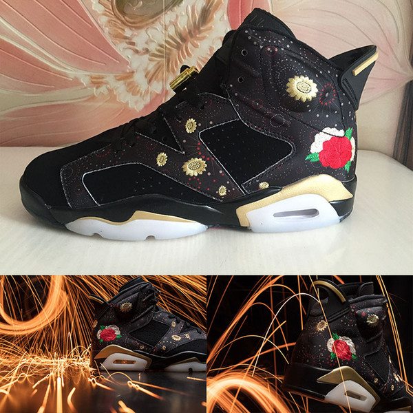 (With Box)2018 Cheap High Quality Mens Shoes 6 Chinese New Year Basketball Shoes 6s CNY Peony Fireworks Embroidery Sneakers