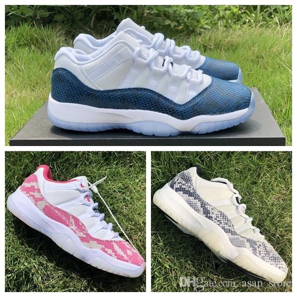 New Released Brand Low Snake Mens 11 Navy Blue Grey White Snakeskin 11s Women Pink Basketball Shoes Real Carbon Fiber Sneakers With Box