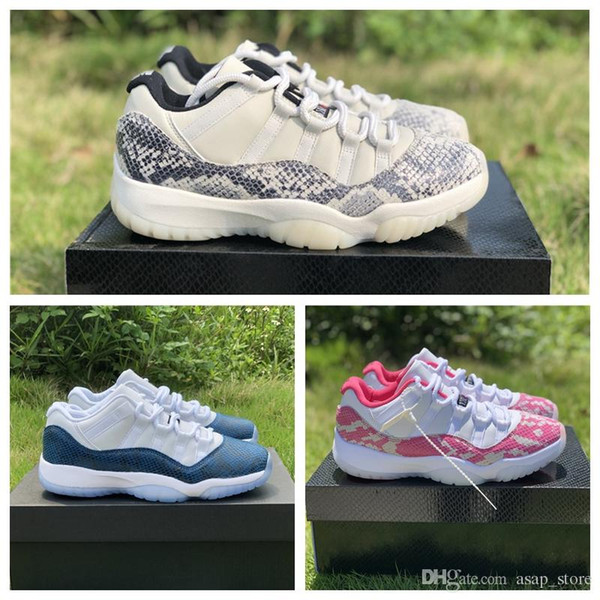 11 Authentic Low Snake Navy Blue Grey White Snakeskin 11s Women Pink Basketball Shoes Real Carbon Fiber Sneakers With Box