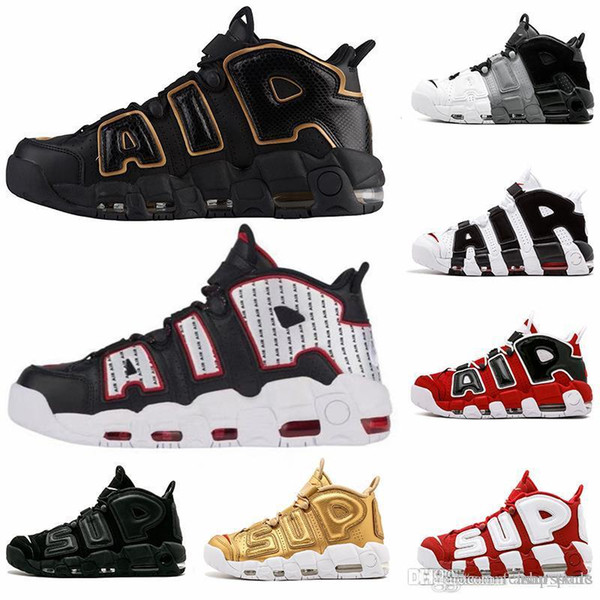 New Arrival Air more Uptempo QS Olympic Black GOLD Pinstripe Mens Basketball Shoes Airs 3M Scottie Pippen Sports Sneakers