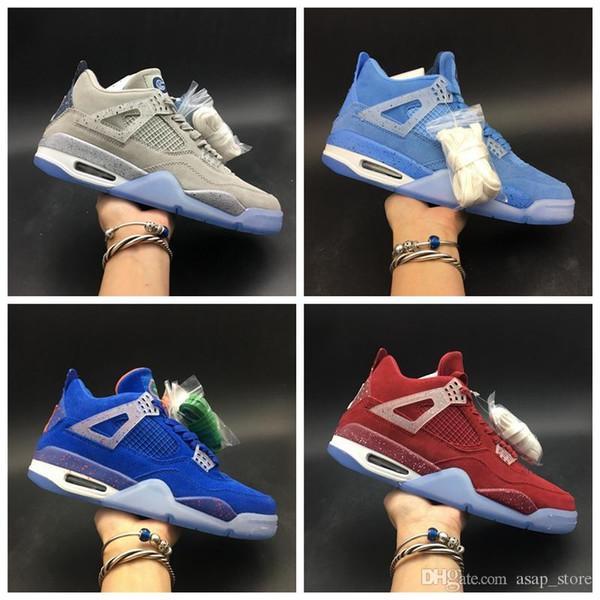 New Release 4s University PE Mens Basketball Designer Shoes Amazing Suede IV UNC UFL Blue OU Red GU Grey Fashion 4s Trainers