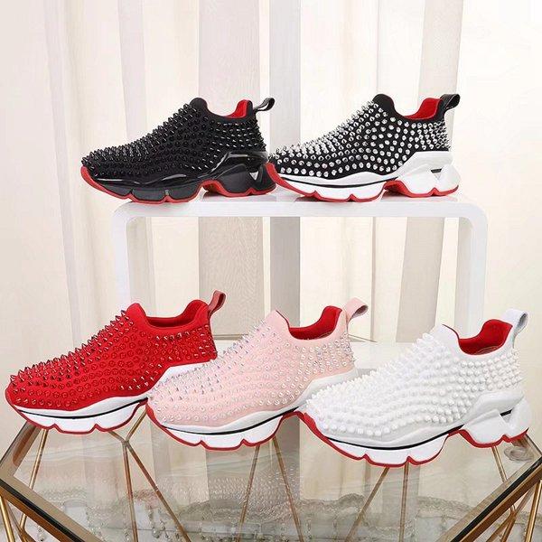 NEW Arrival Krystal Spike Sock Donna Flat Sneakers Designer Luxury Mens Red Bottoms Shoes Womens Rivet Spiky Sock Junior Spikes Flat Shoes