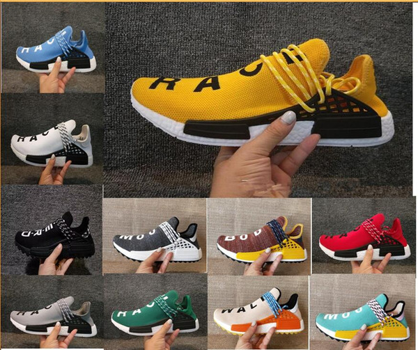 Wholesale For 2018 Human Race Hu trail Running Shoes Men Women Pharrell Williams Yellow noble ink core Black Red Runner Sneaker Shoes