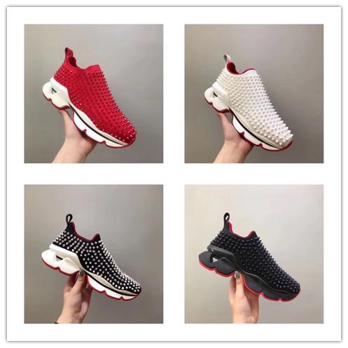 luxury designer men women high quality casual shoes red bottom studded spikes fashion brand couple sneakers covered rivet 5 colors