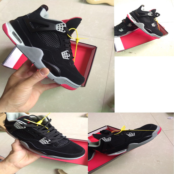 2019 Authentic OG 4 Bred casual Shoes Man Sports Sneakers Black Cement Grey Red 308497-060 With Original Box 40-47