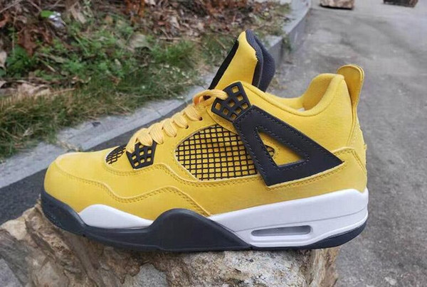 Free Shipping Mens 4 Lightning Tour Yellow Black White Basketball Shoes Man IV 4s Tour Yellow Sneakers Size 8-13 With Box