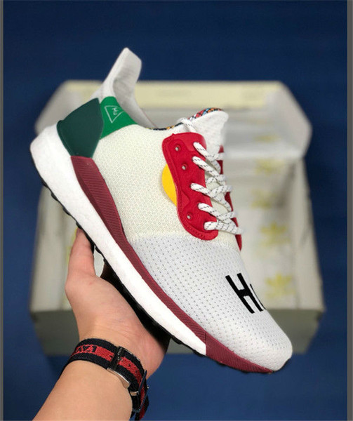 2018 High Quality Pharrell Williams x Solar Hu Glide Pack ST Core Black White Green Human Race Running Shoes Man Sneakers