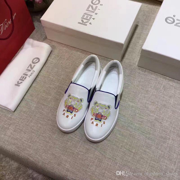 new Top Quality Luxury Women embroidery Brand Flat Shoes Canvas Leather casual sports shoes Sneakers With Box Size 35-40