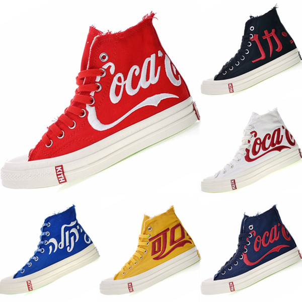 2019 KITH Coca 1970s Cola Three Party Consortium High Top Canvas Sneakers 1970s Coca KITH Cola Crystal Rubber Climbing Shoes