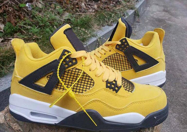 Free Shipping Mens 4 Lightning Tour Yellow Black White Basketball Shoes Man IV 4s Tour Yellow Sneakers Size 8-13 With Box