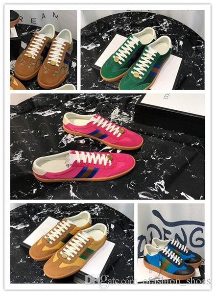 Brand men women shoes luxury fashion sneakers classic stripe Green Red White Casual shoes real leather sport flats couple shoes