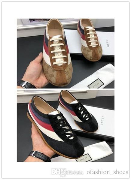 fashion brand shoes luxury breathabsneakers with classic stripe Casual shoes real leather 2 colors flats leisure couple shoes