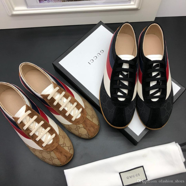 fashion brand men women shoes luxury breathabsneakers with classic stripe Casual shoes real leather 2 colors flats leisure couple shoes