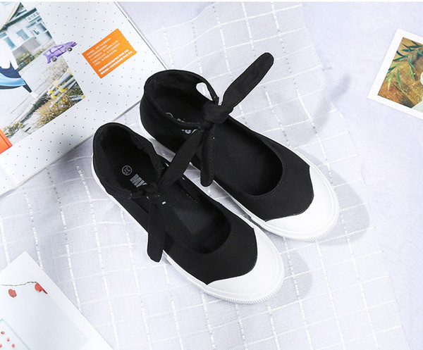 new fashion classical designer dancing women's shoes girl casual sneakers walking cloth shoes flat heeled bowknot bandage white black F0030