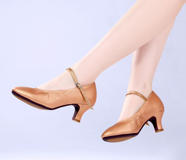 Elasticated Modern Shoes, Champagne, High-heeled Ballroom Dance Shoes, Square Dance Shoes, Rubber Soles