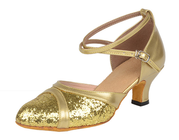 Womens Closed Toe Glitter Latin Salsa Tango Dance Shoes 5cm Heel Suede Sole Ballroom Costume Party Dancing Heels