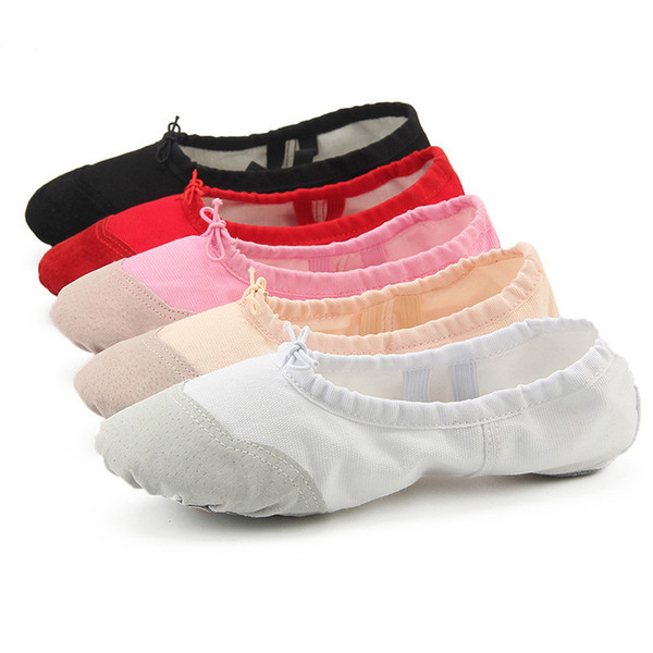 Girls Kids Ballet Dance Slippers Canvas Ballroom Belly Yoga Flat Leather Toe Suede Sole Practice Slipper