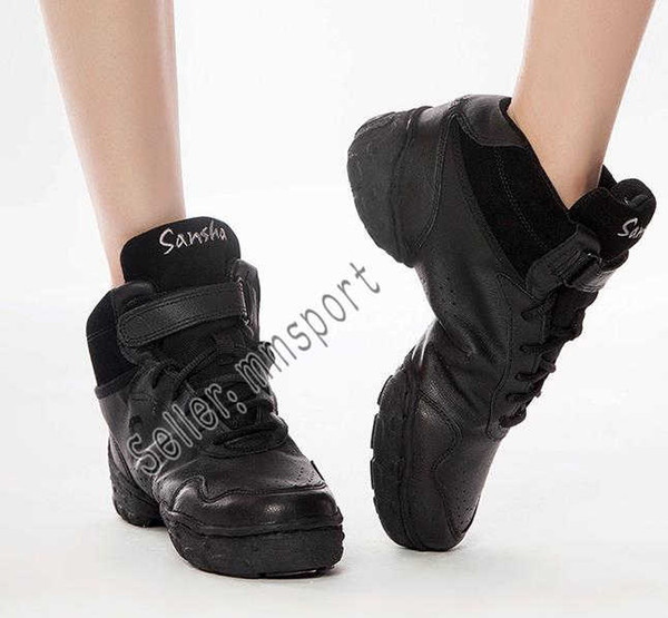 Dance shoes sansha black white red ladies children leather modern dance hip-hop jazz dance shoes heightening stovepipe fitness sneakers