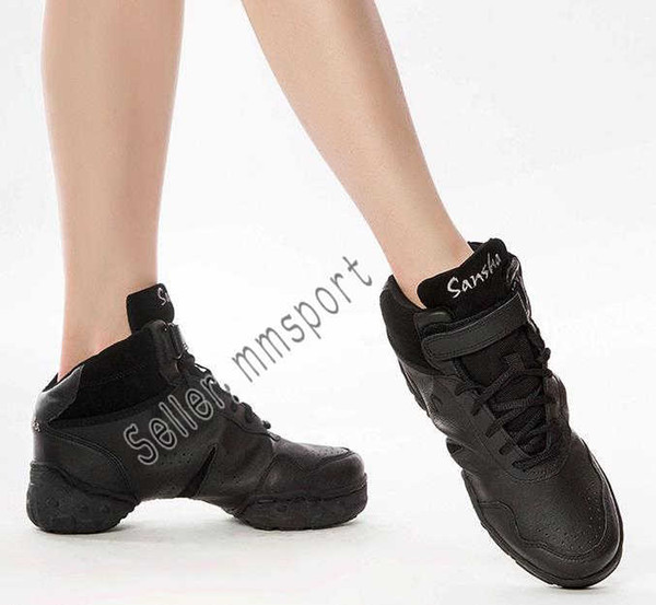 Dance shoes sansha black white red ladies children leather modern dance hip-hop jazz dance shoes heightening stovepipe fitness sneakers