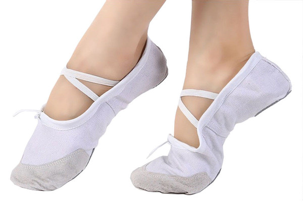 Girls Split-sole Canvas Ballet Shoes Leather Toe Ballroom Dance Flat Gymnastics Yoga Shoes Ballerina Practice Shoes with Elastic Band