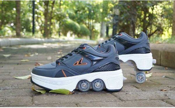 hot style anglo-lute casual deformation shoes double row double roller skates automatic four-wheel dual-use roller skates skateboard sh