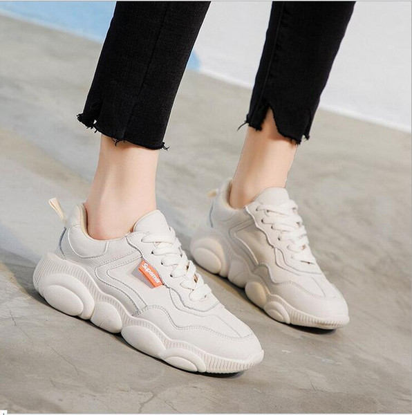 New SUP Shoes Women 2019 Hot Fashion Sport Shoes Beige/White Thick Bottom Bear Design Outdoor Shoes