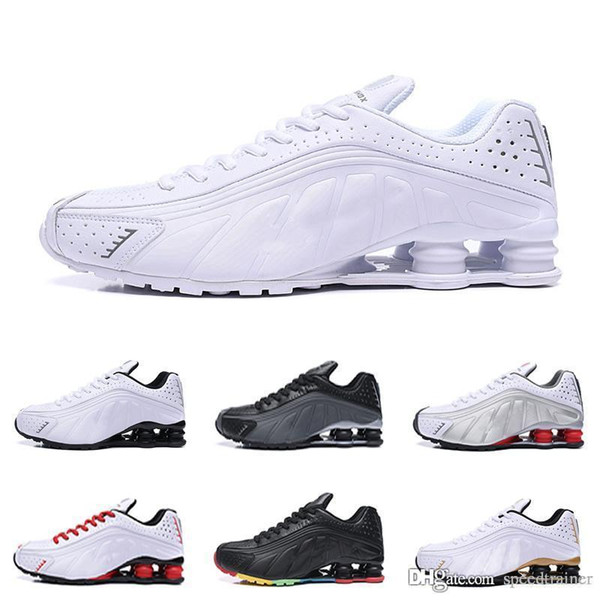 Luxury Designer 2019 Shox R4 shoes Deliver Shox R4 Running Shoes Triple Black White Metallic Shoes Wholesale Famous Mens Sneakers