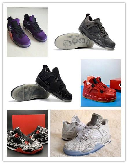 Cheap 4 Tattoo Men Basketball Shoes White Laser Black-Clear Glow KAWS x 4s Singles Day Fire Red Travis x 4 Houston Purple Athletic Sneakers