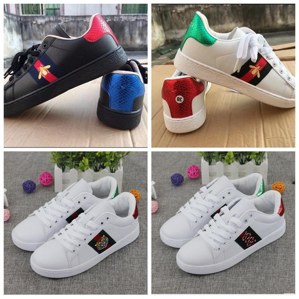 Size 36-44 Brand Embroidery Small Bee Snake Casual Flat Shoes White Black Low Cut Men Women Loafers Sneakers Fashion Designer Shoes