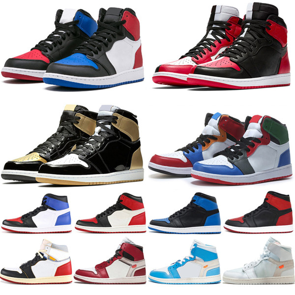 New 1 Gold top 3 Mens Basketball Shoes Chicago Bred Banned Black Toe UNC White Royal Blue Fragment 1s men sports sneakers designer trainers