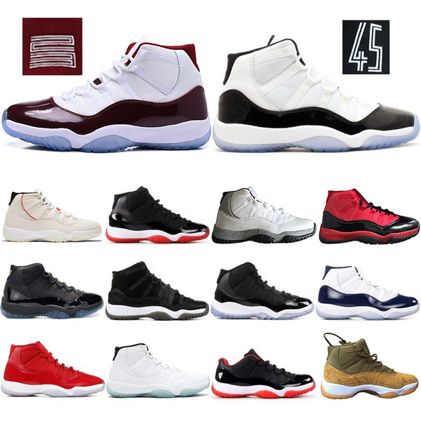 Concord 45 White Wine Red 11 Cap and Gown 11s Olive Lux Platinum Tint Space Jams Mens Basketball Shoes sports Sneakers Size 36-47