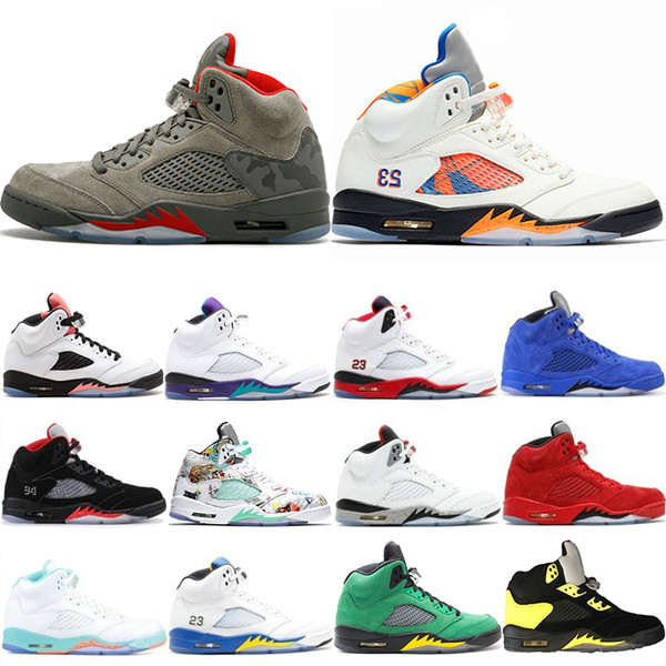 Cheaper New 5 5s Mens Basketball Shoes PSG Black White wings Fresh Prince Laney Oregon ducks Sports Camo Grey Designer Trainers Sneakers