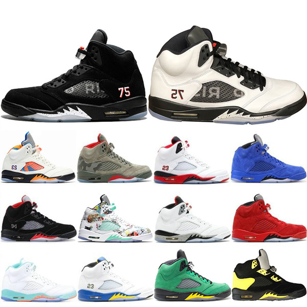 Wholesale New 5 5s Mens Basketball Shoes PSG Black White wings Fresh Prince Laney Oregon ducks Sports Camo Grey Designer Trainers Sneakers