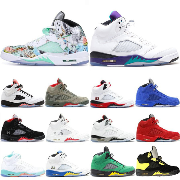 Top Fashion 5 5s Mens Basketball Shoes PSG Black White wings Fresh Prince Laney Oregon ducks Sports Camo Grey Designer Trainers Sneakers